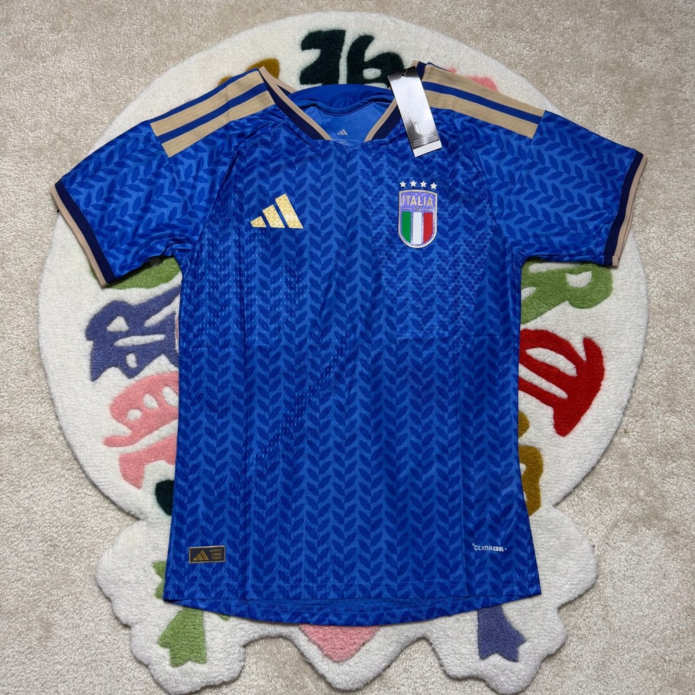 Adidas Italy Home Jersey Blue Gold FIGC Italia Soccer Shirt Mens Size Medium